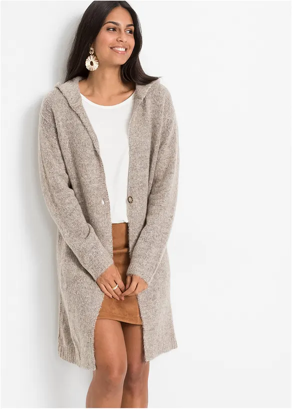 Longstrickjacke in beige von vorne (im Anschnitt) - bonprix Longstrickjacke in beige von vorne (im Anschnitt) - bonprix