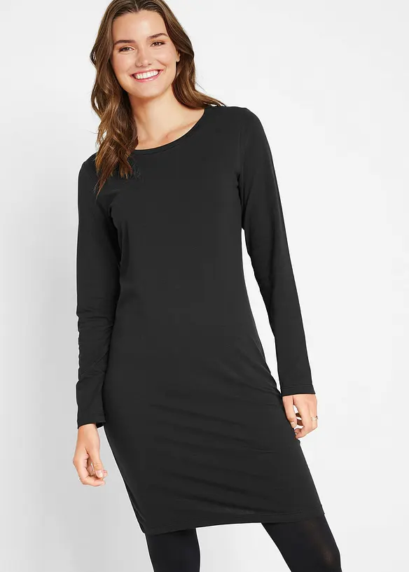 Jerseykleid aus Baumwolle mit Stretch (2er Pack) in schwarz von vorne (Totalaufnahme) - bonprix