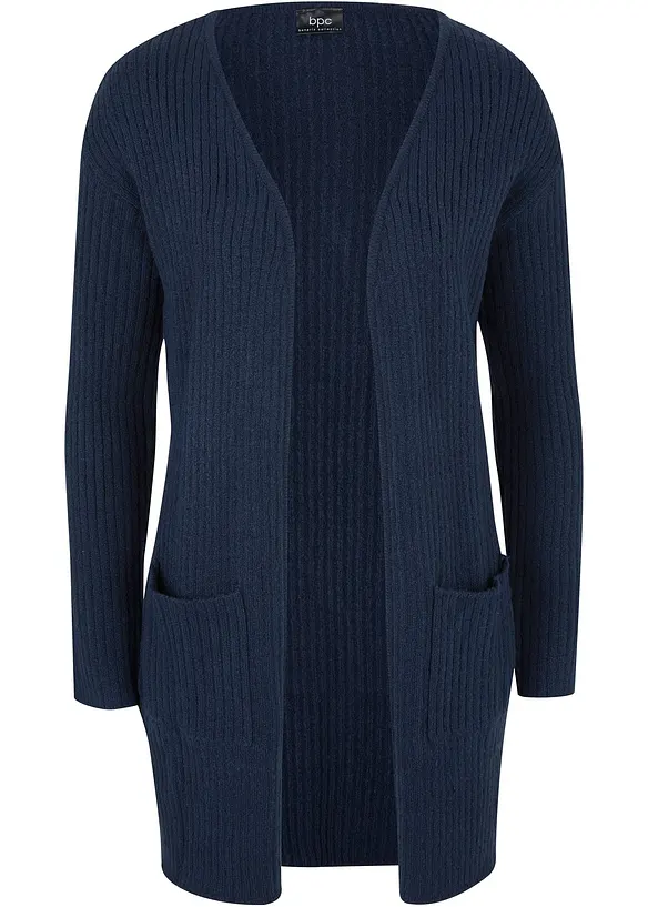 Longstrickjacke in breiter Rippenstruktur in blau von vorne - bonprix