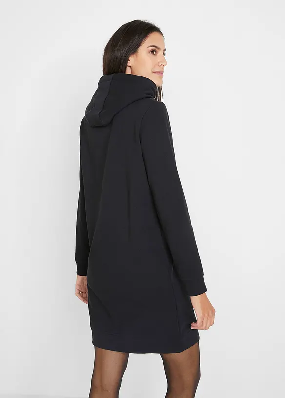Sweatkleid mit Kapuze in schwarz von hinten (Totalaufnahme) - bonprix