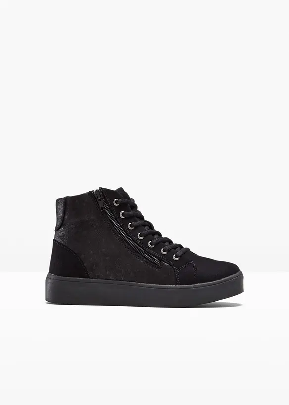 High-Top-Sneaker mit floralem Muster in schwarz von vorne - bonprix