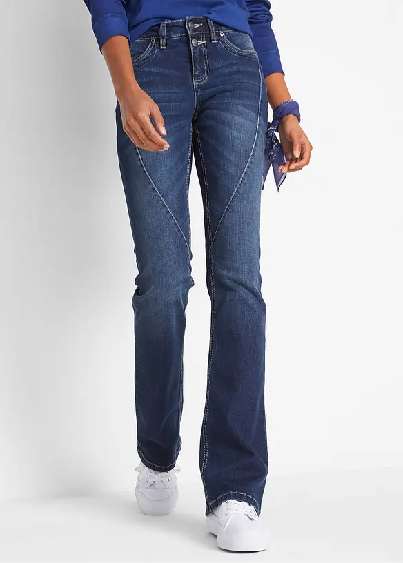 Bootcut Jeans Mid Waist, Stretch in blau von vorne - bonprix