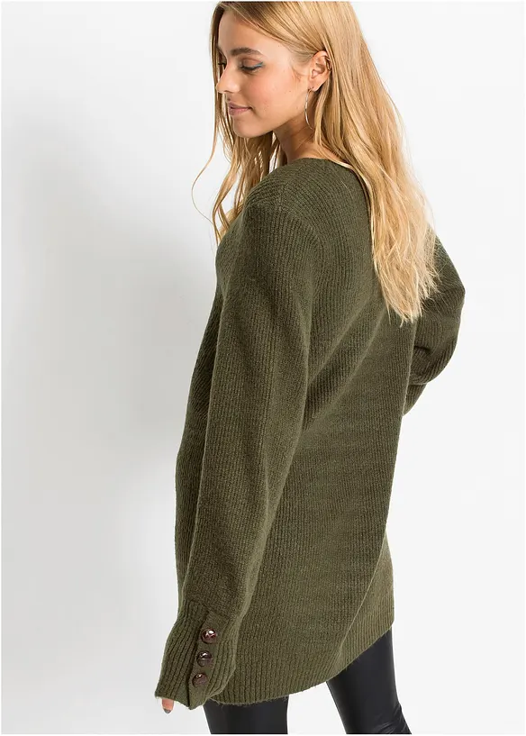 Longpullover mit Knöpfen in grün von hinten (im Anschnitt) - bonprix Longpullover mit Knöpfen in grün von hinten (im Anschnitt) - bonprix