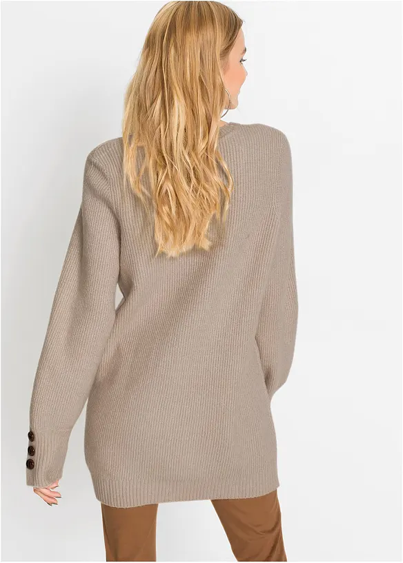 Longpullover mit Knöpfen in beige von hinten (im Anschnitt) - bonprix Longpullover mit Knöpfen in beige von hinten (im Anschnitt) - bonprix