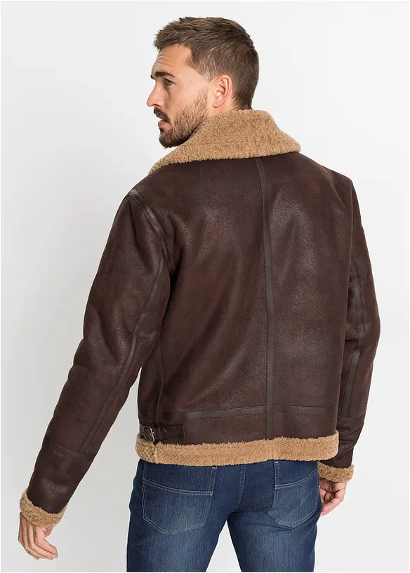 Lederimitat-Jacke mit Teddyfutter in braun von hinten (im Anschnitt) - bonprix