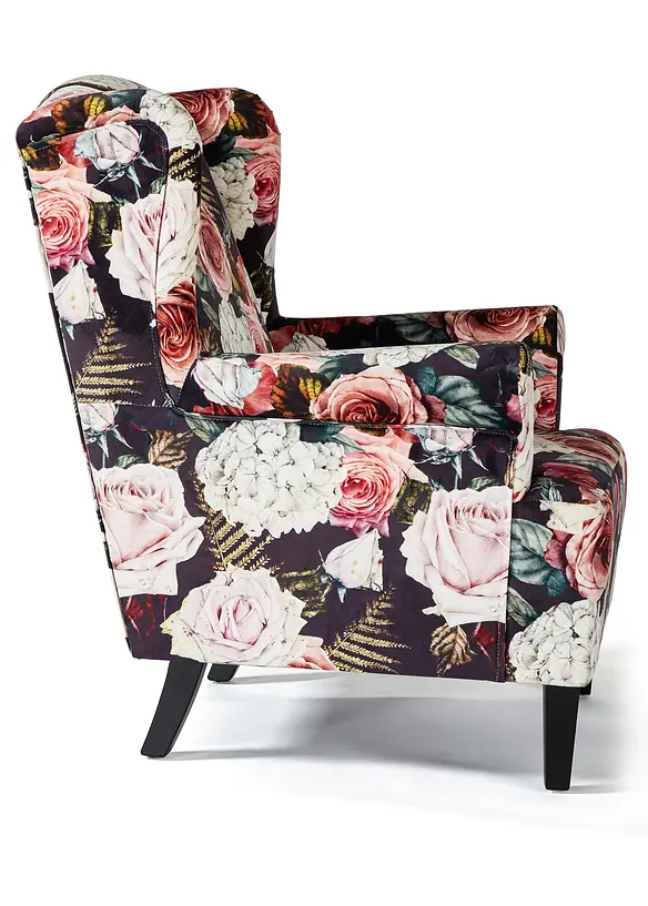 Ohrensessel mit Blumendruck in rosa von der Seite - bonprix