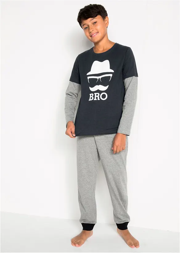Pyjama (2-tlg.) in grau von vorne (Totalaufnahme) - bonprix