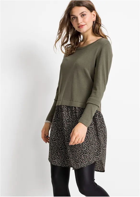Feinstrickpullover mit Rockansatz in grün von vorne (im Anschnitt) - bonprix