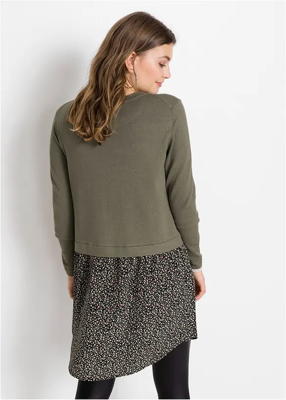 Feinstrickpullover mit Rockansatz in grün von hinten (im Anschnitt) - bonprix