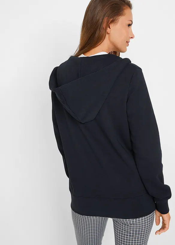 Kapuzen-Sweatjacke aus reiner Baumwolle in schwarz von hinten (im Anschnitt) - bonprix