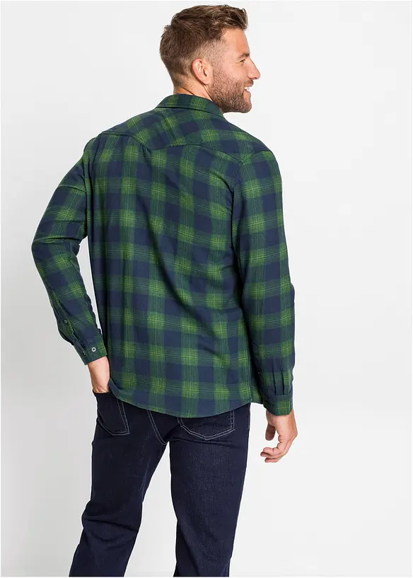 Flanellhemd aus reiner Baumwolle in blau von hinten (im Anschnitt) - bonprix