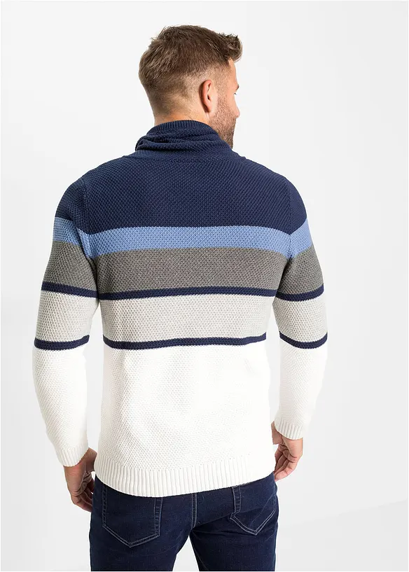 Grobstrickpullover mit Schlauchkragen aus reiner Baumwolle in blau von hinten (im Anschnitt) - bonprix