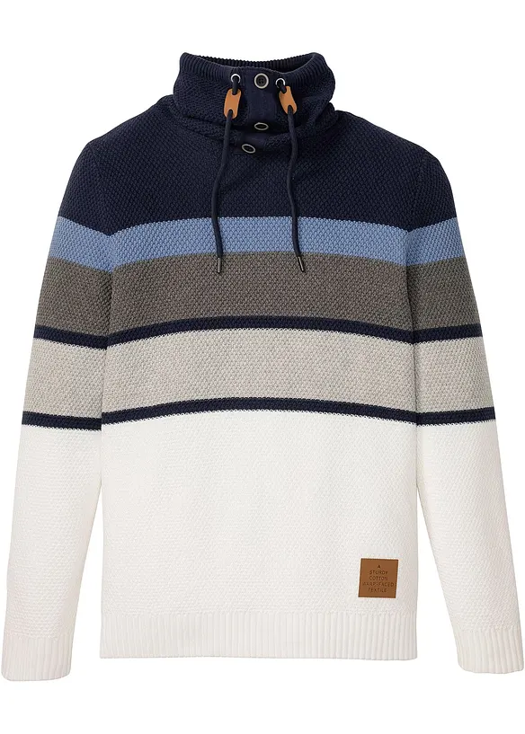 Grobstrickpullover mit Schlauchkragen aus reiner Baumwolle in blau von vorne - bonprix