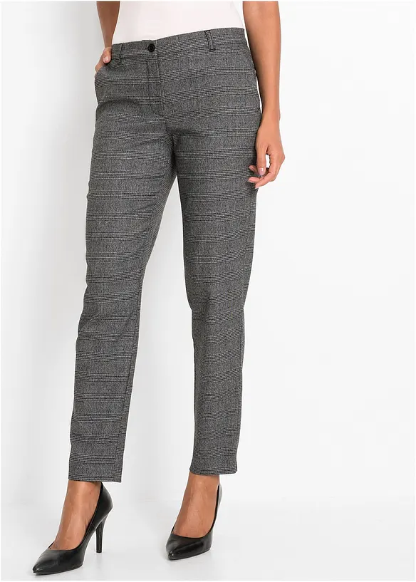 Karo-Chinohose in schwarz von vorne - bonprix