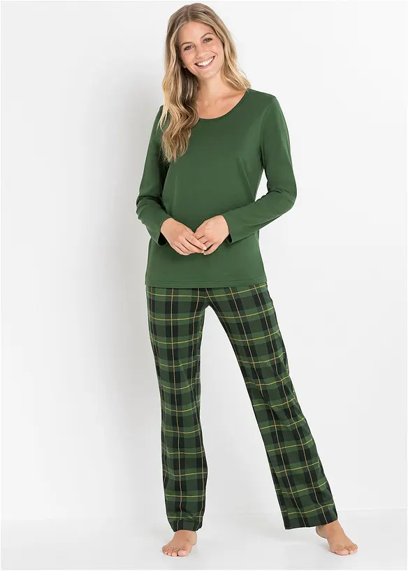 Pyjama aus reiner Bio-Baumwolle in schwarz von vorne (Totalaufnahme) - bonprix