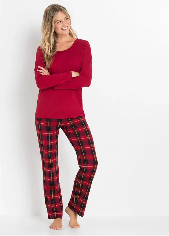 Pyjama aus reiner Bio-Baumwolle in rot von vorne (Totalaufnahme) - bonprix