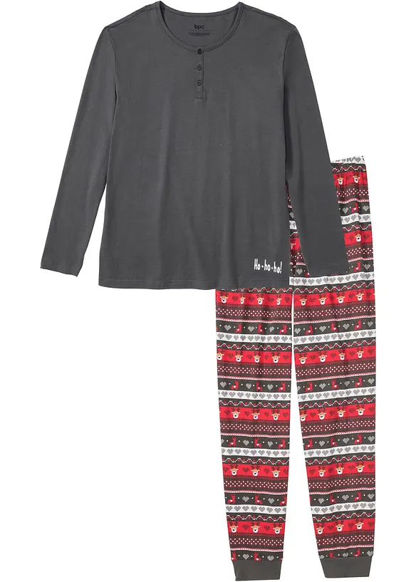 Pyjama aus reiner Baumwolle in grau von vorne - bonprix