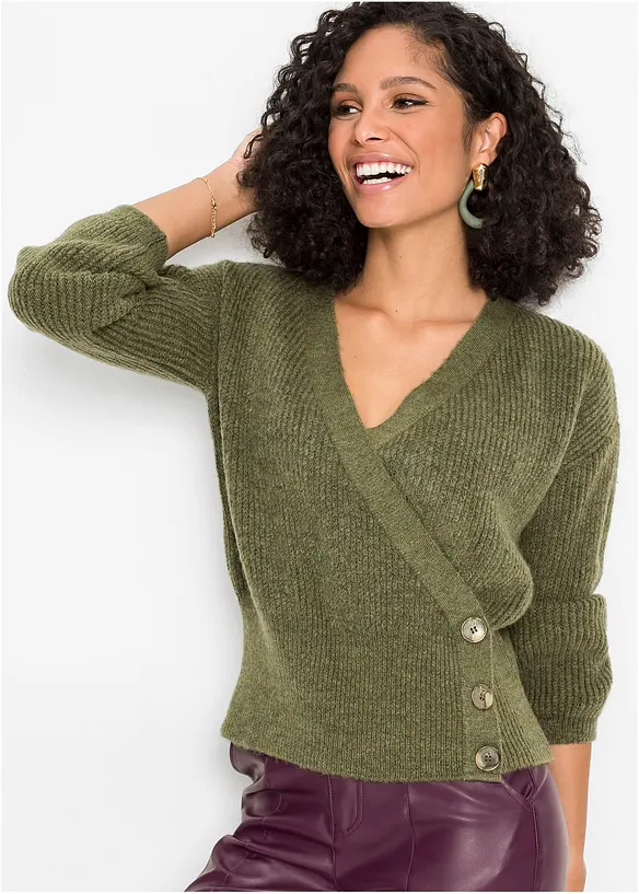 Oversize-Pullover in Wickeloptik in grün von vorne (im Anschnitt) - bonprix