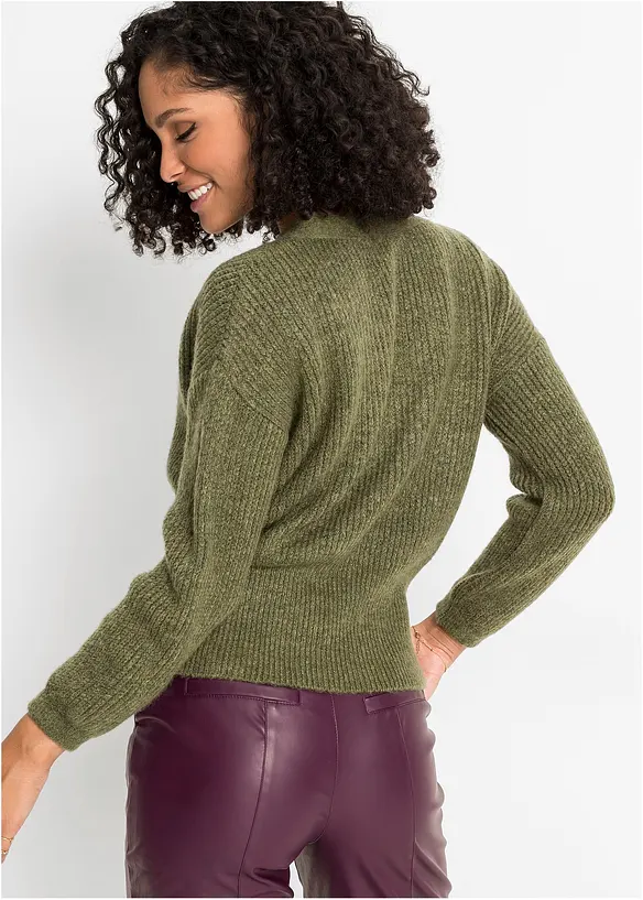 Oversize-Pullover in Wickeloptik in grün von hinten (im Anschnitt) - bonprix