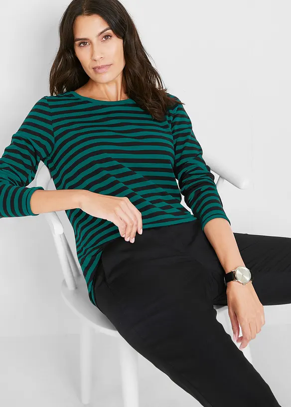 Langarmshirt mit reiner Bio-Baumwolle in schwarz von vorne (im Anschnitt) - bonprix Langarmshirt mit reiner Bio-Baumwolle in schwarz von vorne (im Anschnitt) - bonprix