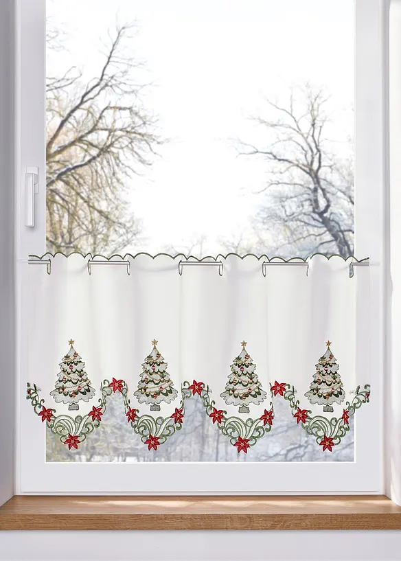 Scheibengardine mit weihnachtlicher Stickerei in weiß - bonprix