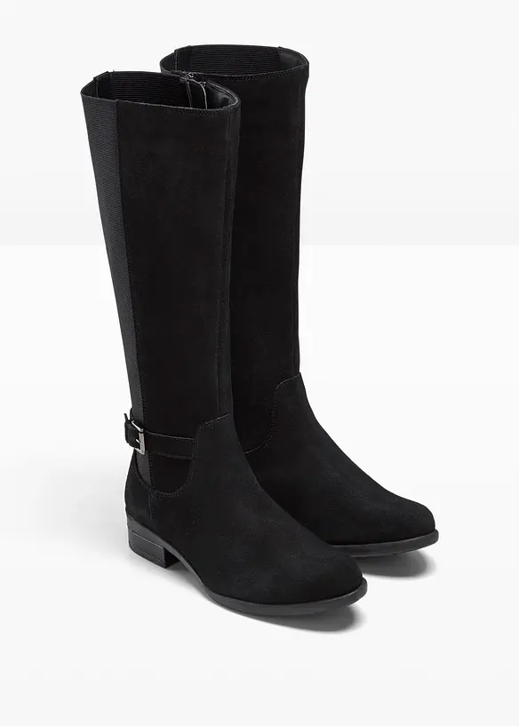 Weitschaftstiefel aus Leder in schwarz - bonprix