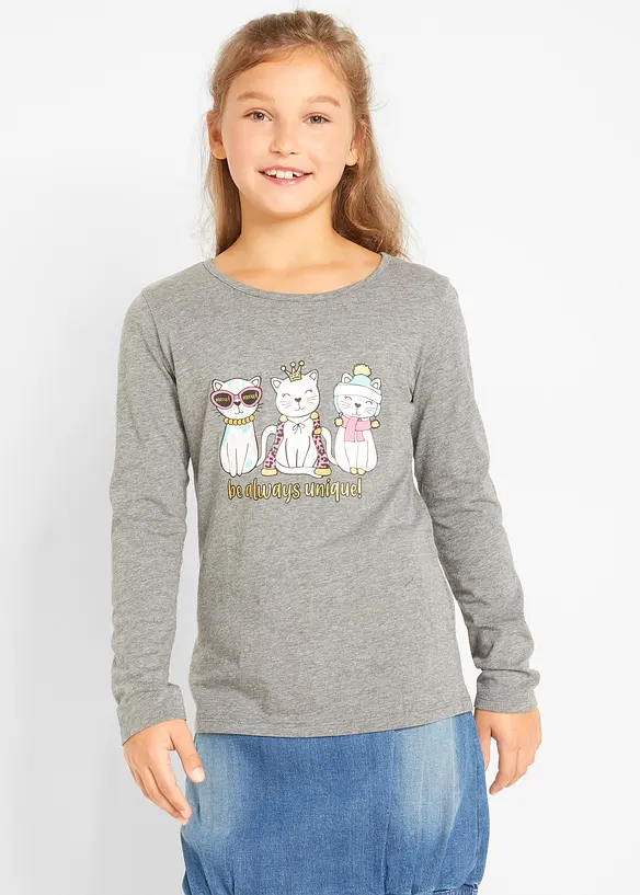 Langarmshirt aus Viskose-Mix in grau von vorne (im Anschnitt) - bonprix