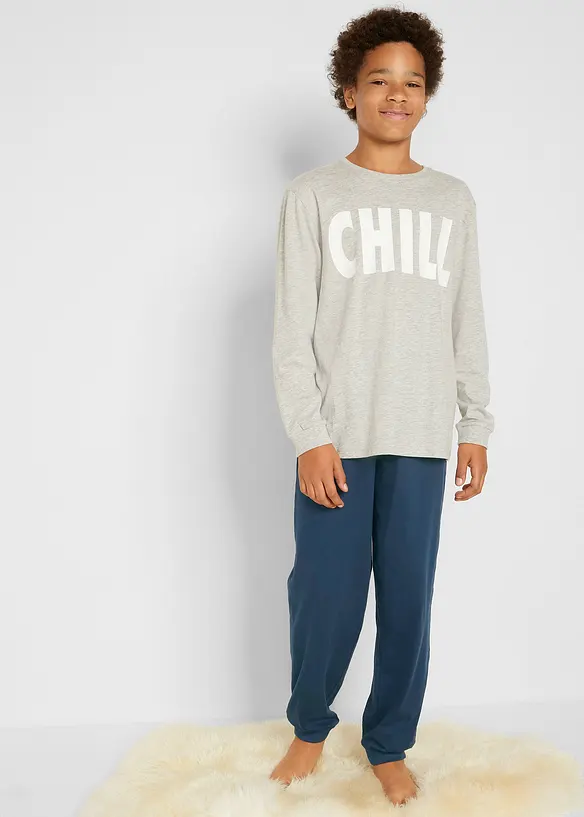 Pyjama mit weicher Bio-Baumwolle in grau von vorne (Totalaufnahme) - bonprix