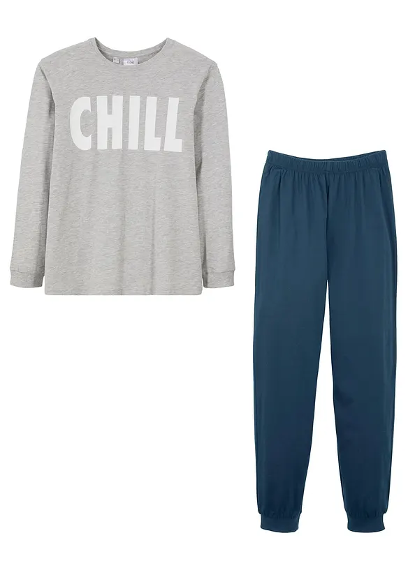 Pyjama mit weicher Bio-Baumwolle in grau von vorne - bonprix