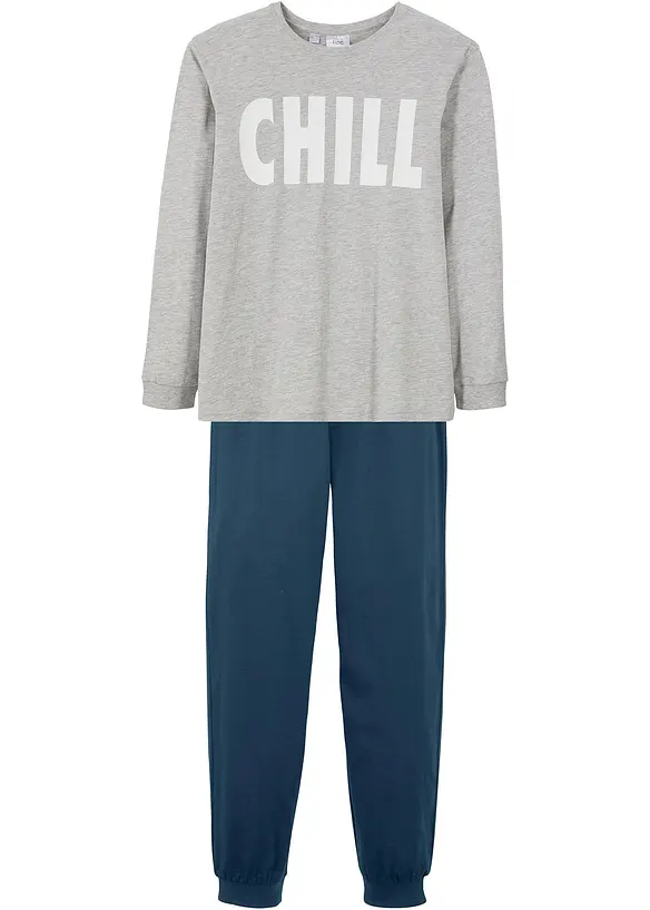 Pyjama mit weicher Bio-Baumwolle in grau von vorne - bonprix