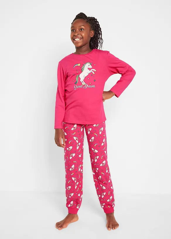 Pyjama aus reiner Bio-Baumwolle (2-tlg. Set) in pink von vorne (Totalaufnahme) - bonprix