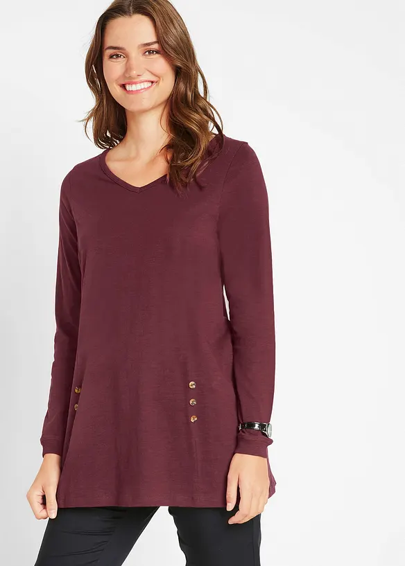 Longshirt aus reiner Baumwolle in rot von vorne (im Anschnitt) - bonprix