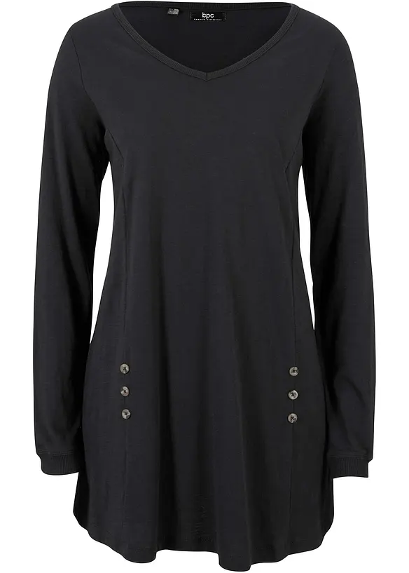 Longshirt aus reiner Baumwolle in schwarz von vorne - bonprix