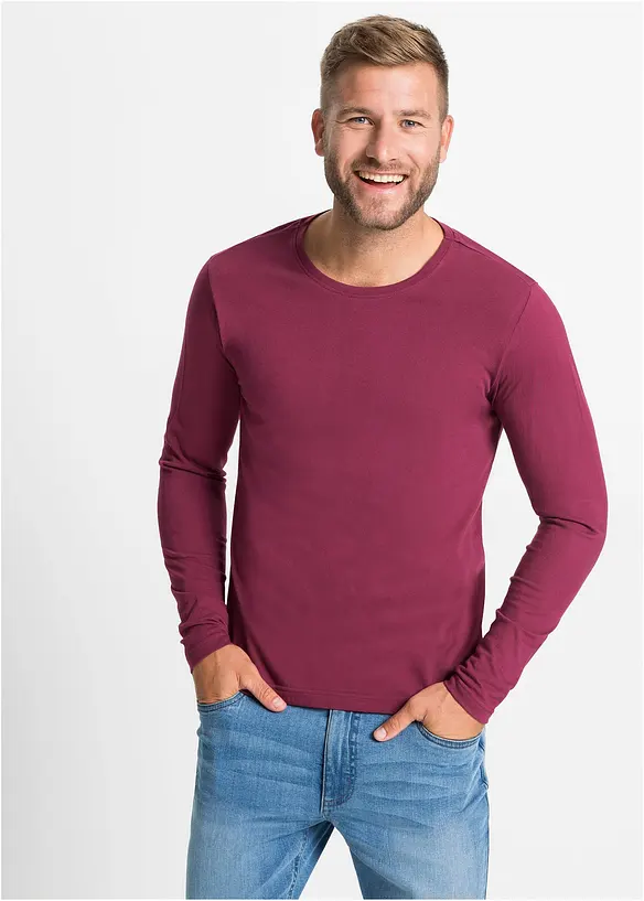 Langarmshirt (3er Pack) in grau von vorne (im Anschnitt) - bonprix
