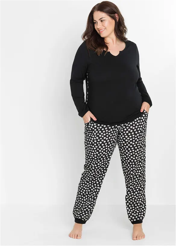 Pyjama aus reiner Bio-Baumwolle in schwarz von vorne (Totalaufnahme) - bonprix