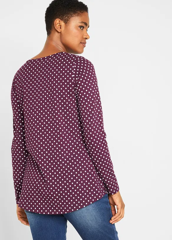 Gepunktetes Baumwoll-Langarmshirt mit Seitenschlitzen in lila von hinten (im Anschnitt) - bonprix Gepunktetes Baumwoll-Langarmshirt mit Seitenschlitzen in lila von hinten (im Anschnitt) - bonprix