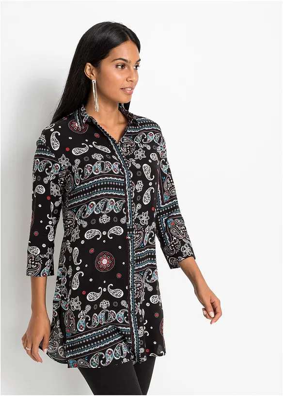 Longbluse aus reiner Viskose in schwarz von vorne (im Anschnitt) - bonprix