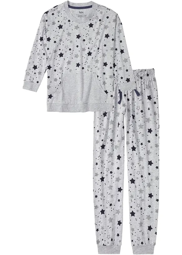 Pyjama mit Bio-Baumwolle in grau von vorne - bonprix