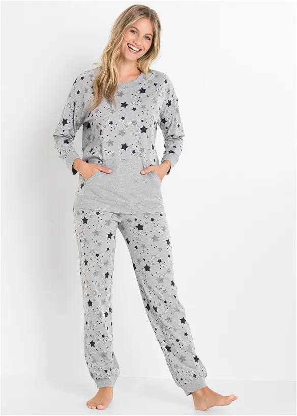 Pyjama mit Bio-Baumwolle in grau von vorne (Totalaufnahme) - bonprix