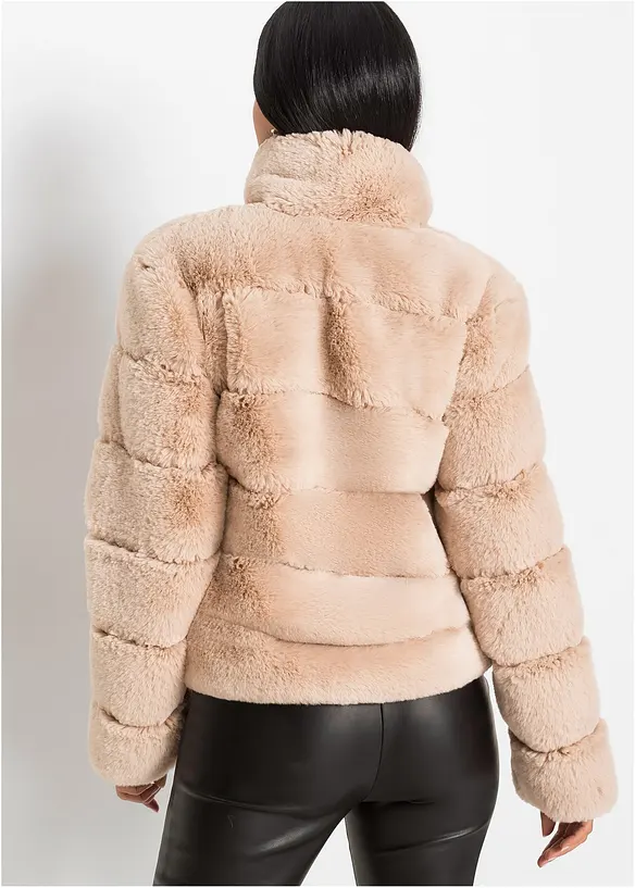 Fellimitat-Jacke mit Reißverschluss in rosa von hinten (im Anschnitt) - bonprix
