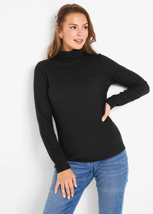 Warmes Thermoshirt in schwarz von vorne (im Anschnitt) - bonprix