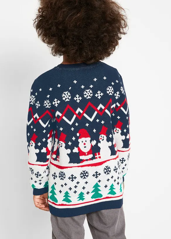 Feinstrickpullover mit Weihnachtsmotiv aus reiner Baumwolle in blau von hinten (im Anschnitt) - bonprix
