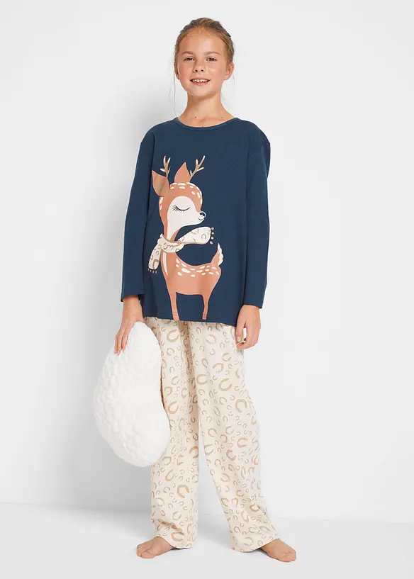 Pyjama aus reiner Bio-Baumwolle (2-tlg. Set) in blau von vorne (Totalaufnahme) - bonprix