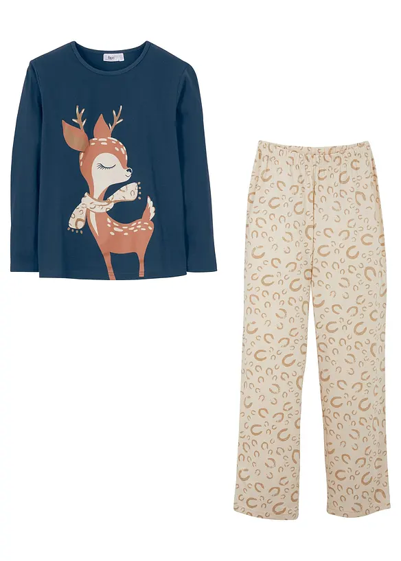 Pyjama aus reiner Bio-Baumwolle (2-tlg. Set) in blau von vorne - bonprix