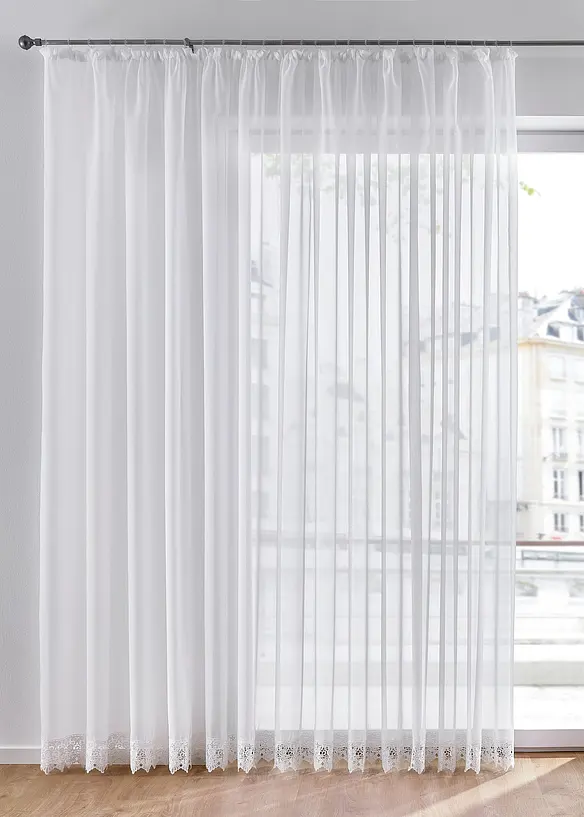 Gardinen Store mit recyceltem Polyester mit Häkelkante in weiß - bonprix