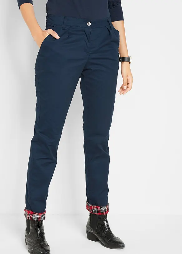 Gefütterte Chinohose aus elastischem Baumwoll-Mix in blau von vorne - bonprix