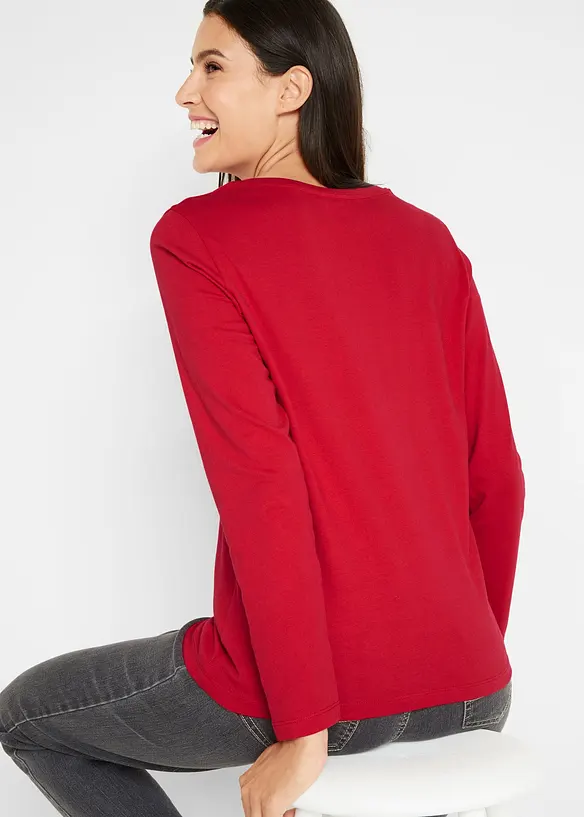 Langarmshirt mit Weihnachtsmotiv in rot von hinten (im Anschnitt) - bonprix