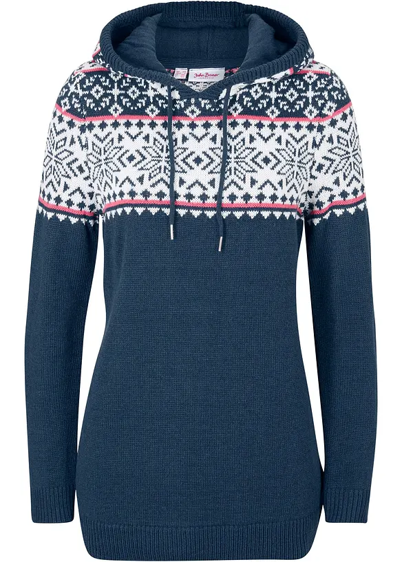Norweger-Pullover mit Kapuze in blau von vorne - bonprix