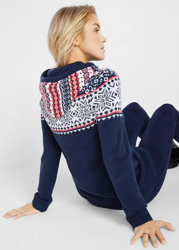 Norweger-Pullover mit Kapuze in blau von hinten (im Anschnitt) - bonprix
