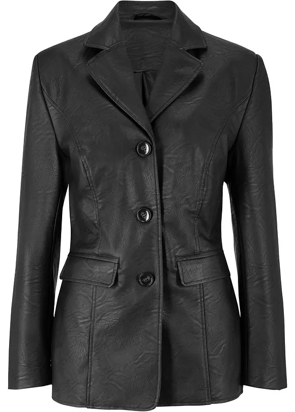 Lederimitat-Longblazer in schwarz von vorne - bonprix